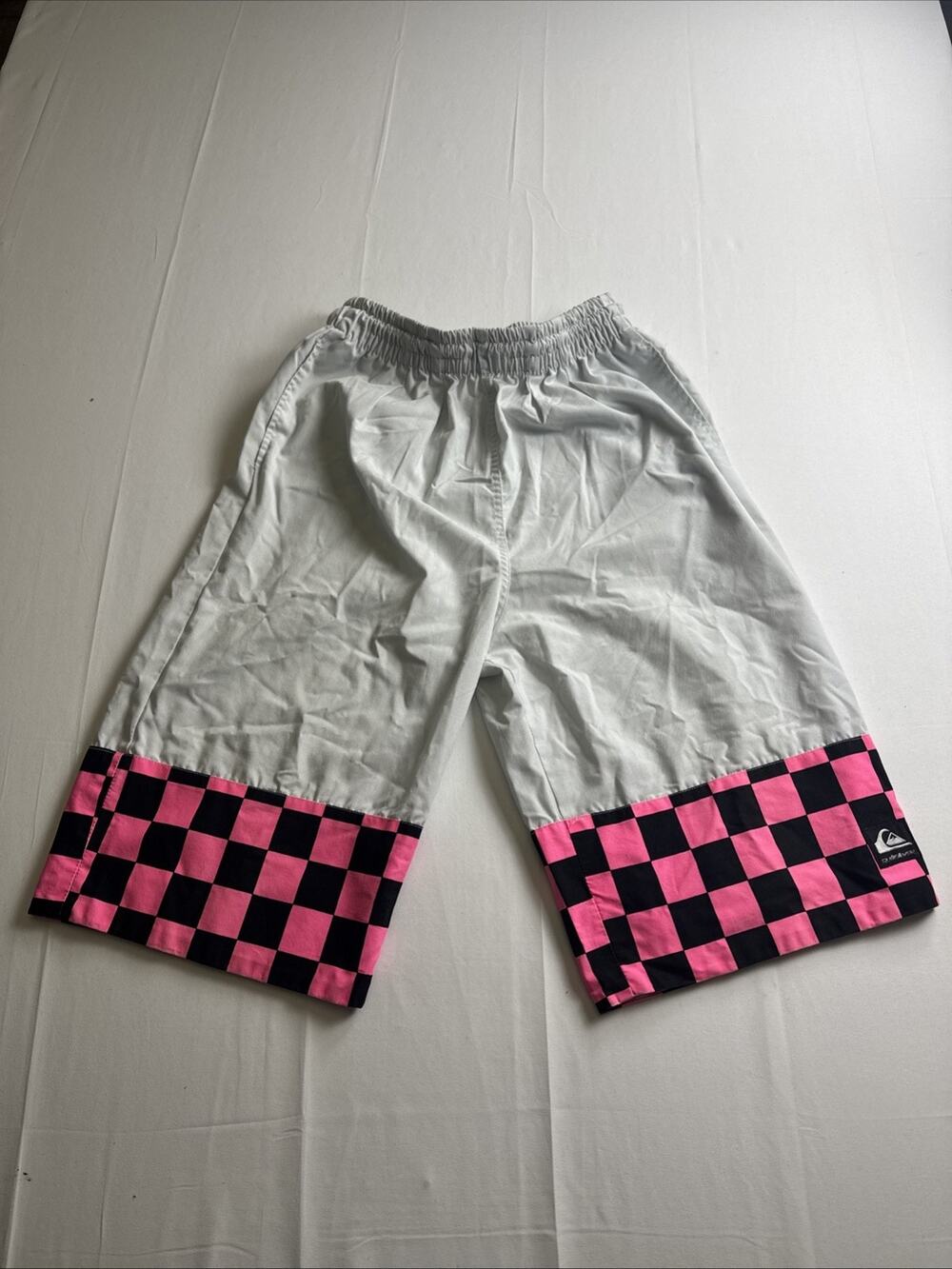 Quiksilver Board Shorts Mens Gray Pink Checkered Surf Swim Trunks 28/32 Waist
